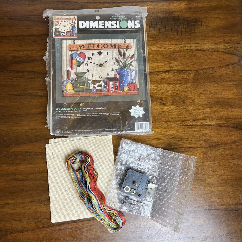 Dimensions Cross Stitch Kit WELCOME CLOCK #3851 Country, All Parts in Open Bag